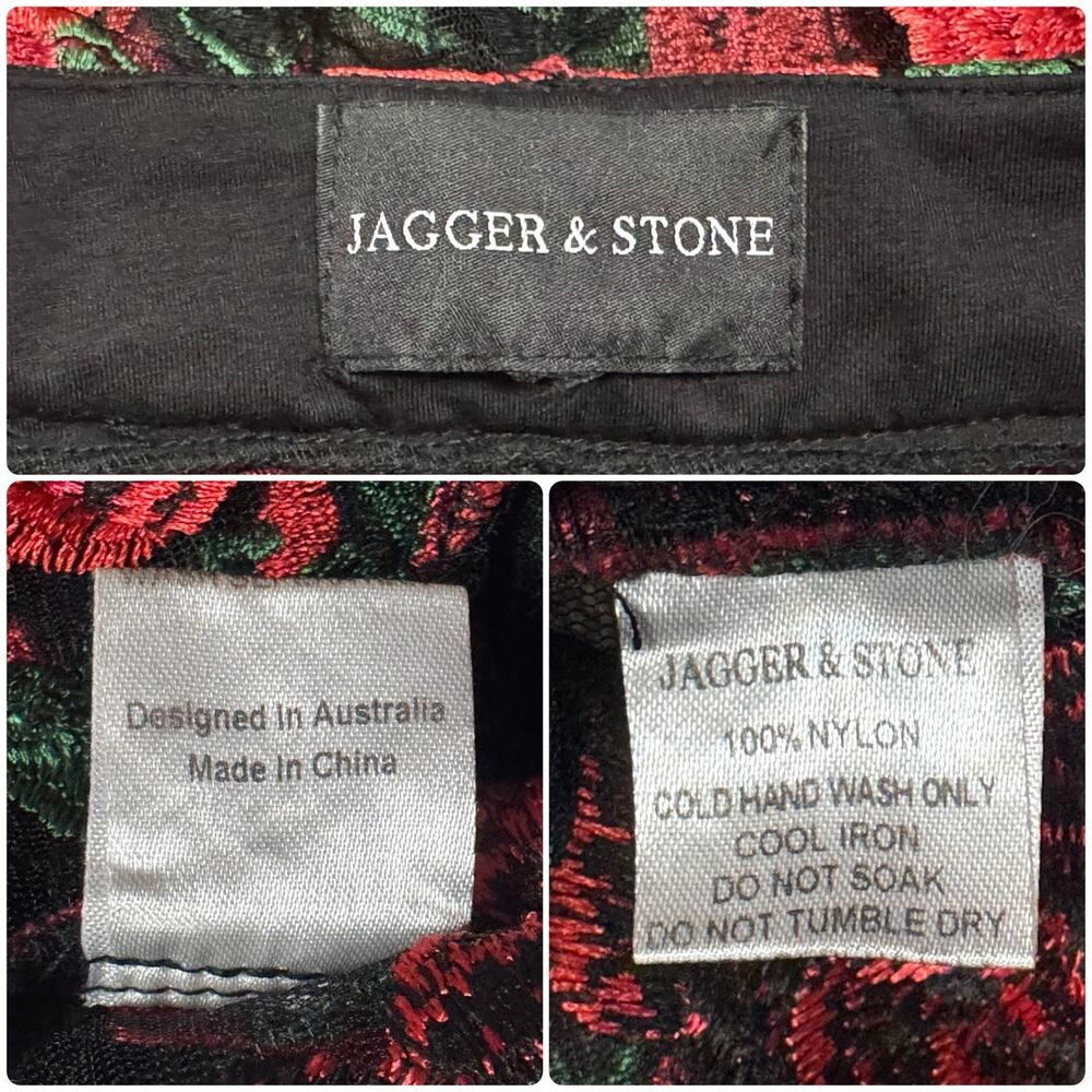 JAGGER & STONE Sheer Red Rose Embroidered Mesh Pants Zip Ankles Floral Size S - Picture 11 of 11